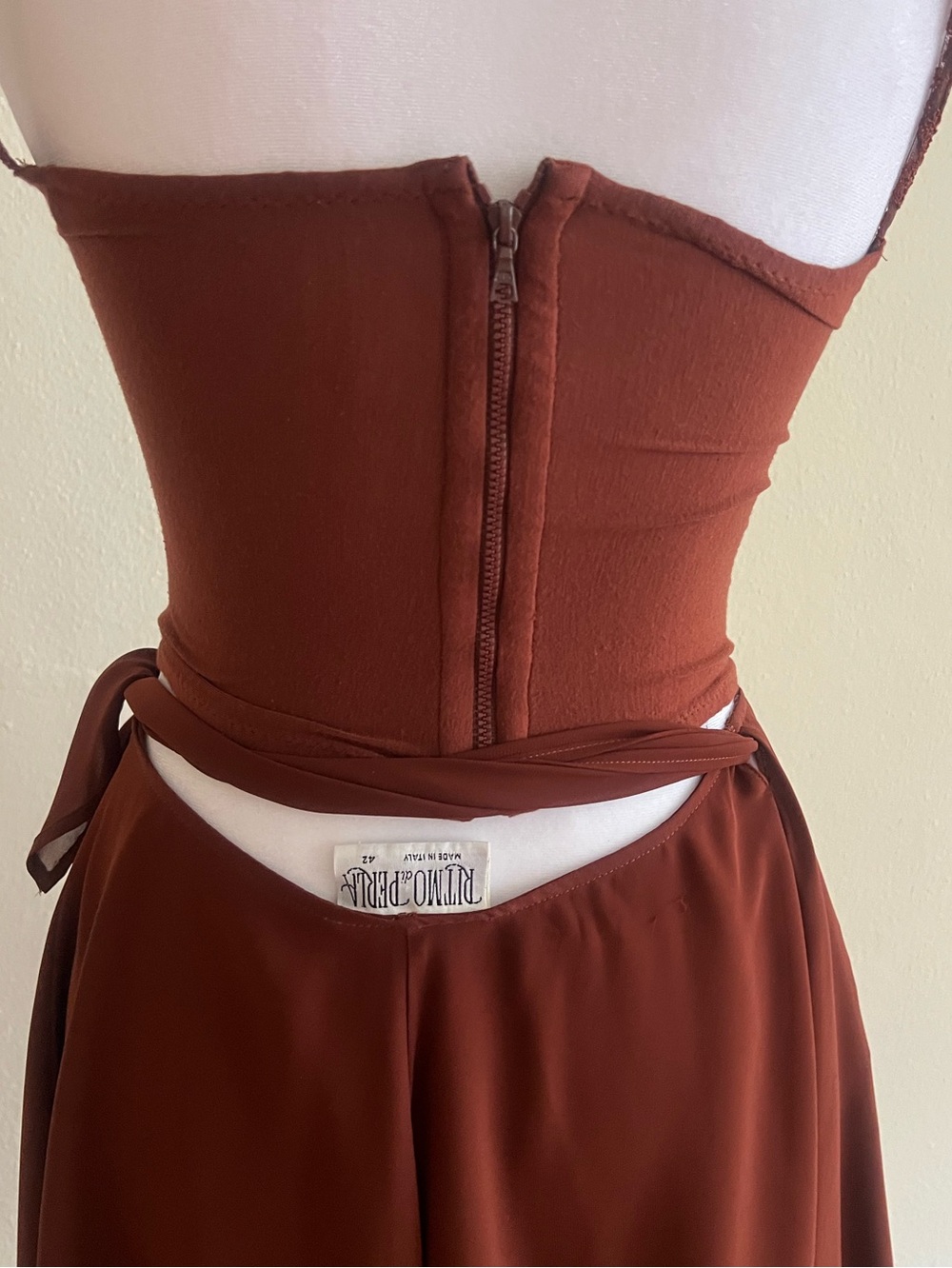 Ritmo di Perla Italy 2PC Set Brown Lace Corset Mini Skirt Size 42 Vintage - Picture 4 of 12